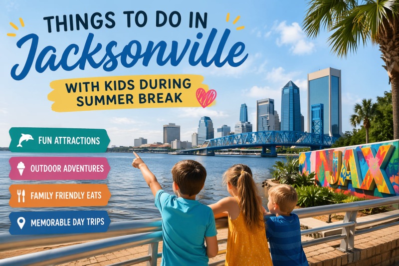 a graphic with some kids pointing at a city